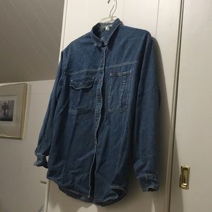 VGUC Calvin Klein vintage (90’s) women’s denim shirt, large. Made in Hong Kong.